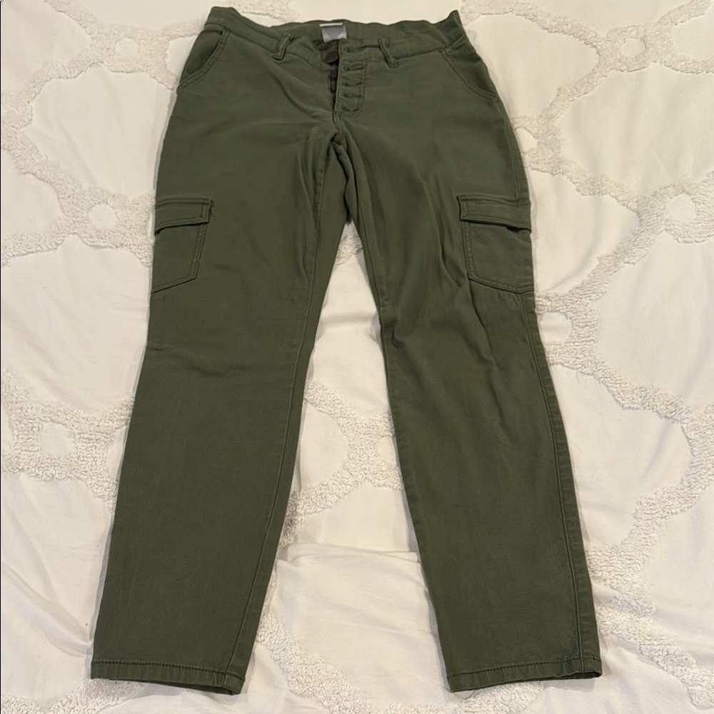 CAbi Green Cargo Pants with Straight Leg Design